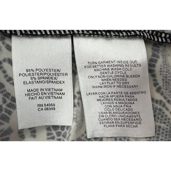 Anne Klein Blouse Top XL Gathered Sleeve Floral Black White Polyester Spandex - Picture 9 of 9